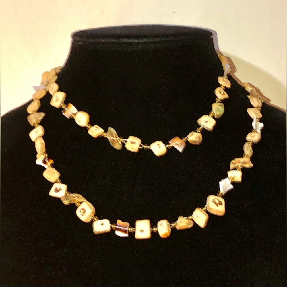 Vintage Driftwood Distressed Wood Beaded Long Strand Necklace MOD Brutalist Edgy - Picture 2 of 11